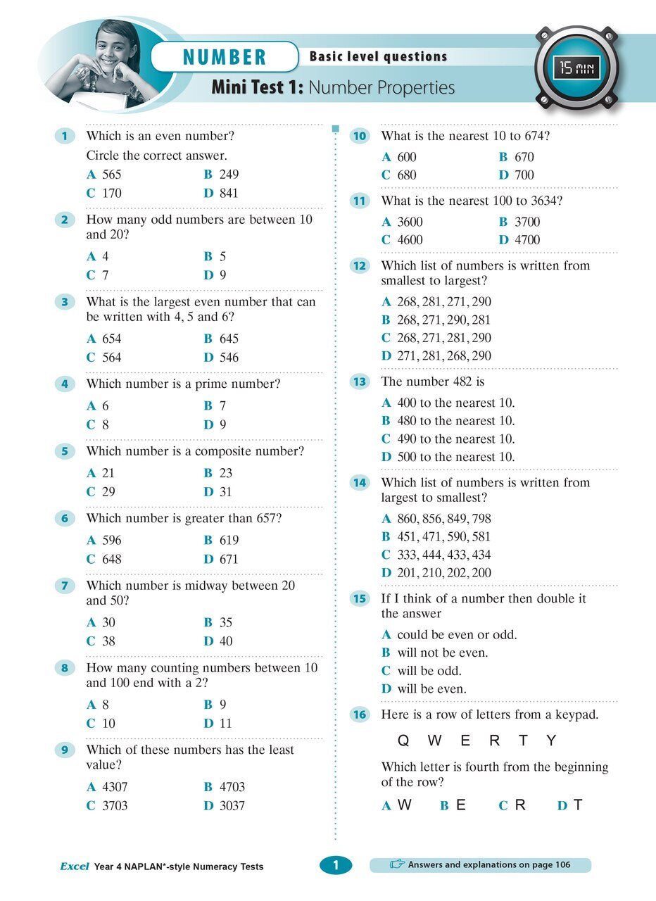 Excel NAPLAN* Style Numeracy Tests - Year 4