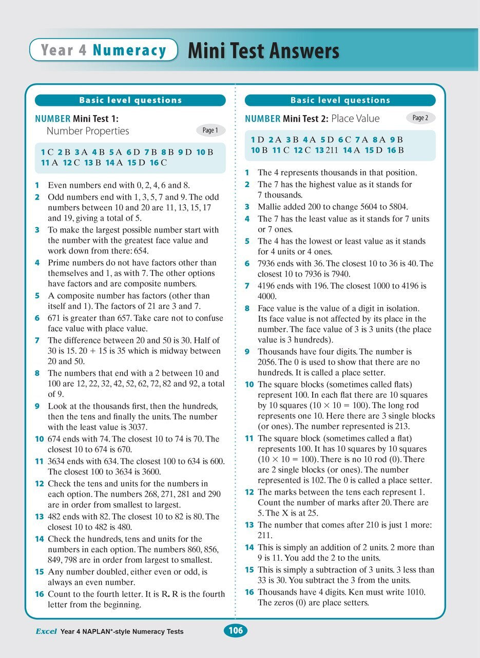 Excel NAPLAN* Style Numeracy Tests - Year 4