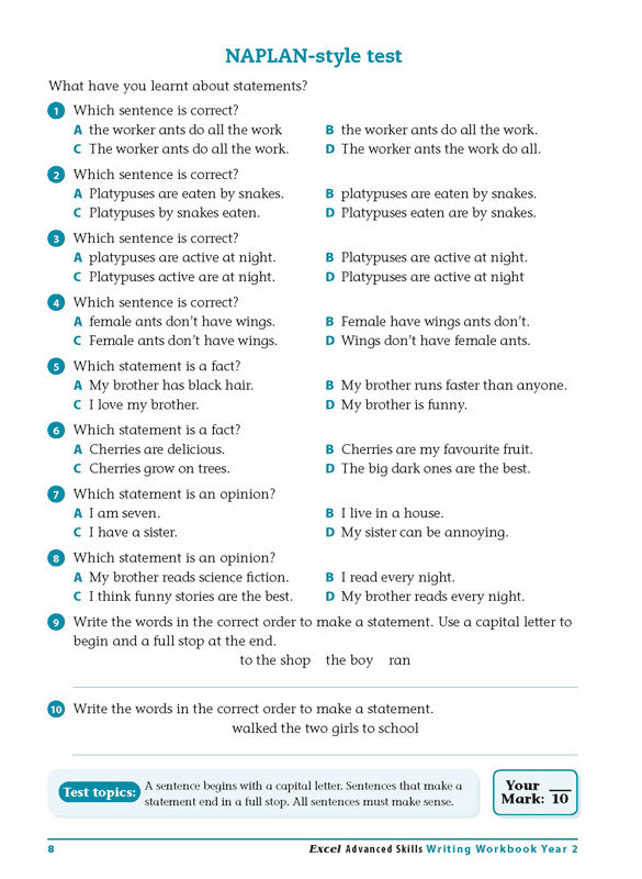 Excel Advanced Skills - Writing Workbook: Year 2
