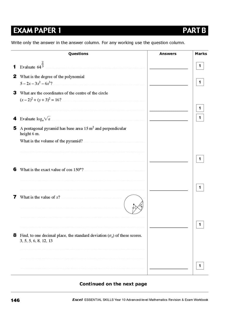 Excel Essential Skills - Advanced Mathematics Revision and Exam Workbook: Year 10