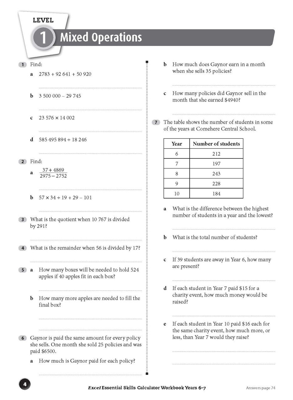 Excel Essential Skills - Calculator Workbook: Years 6-7