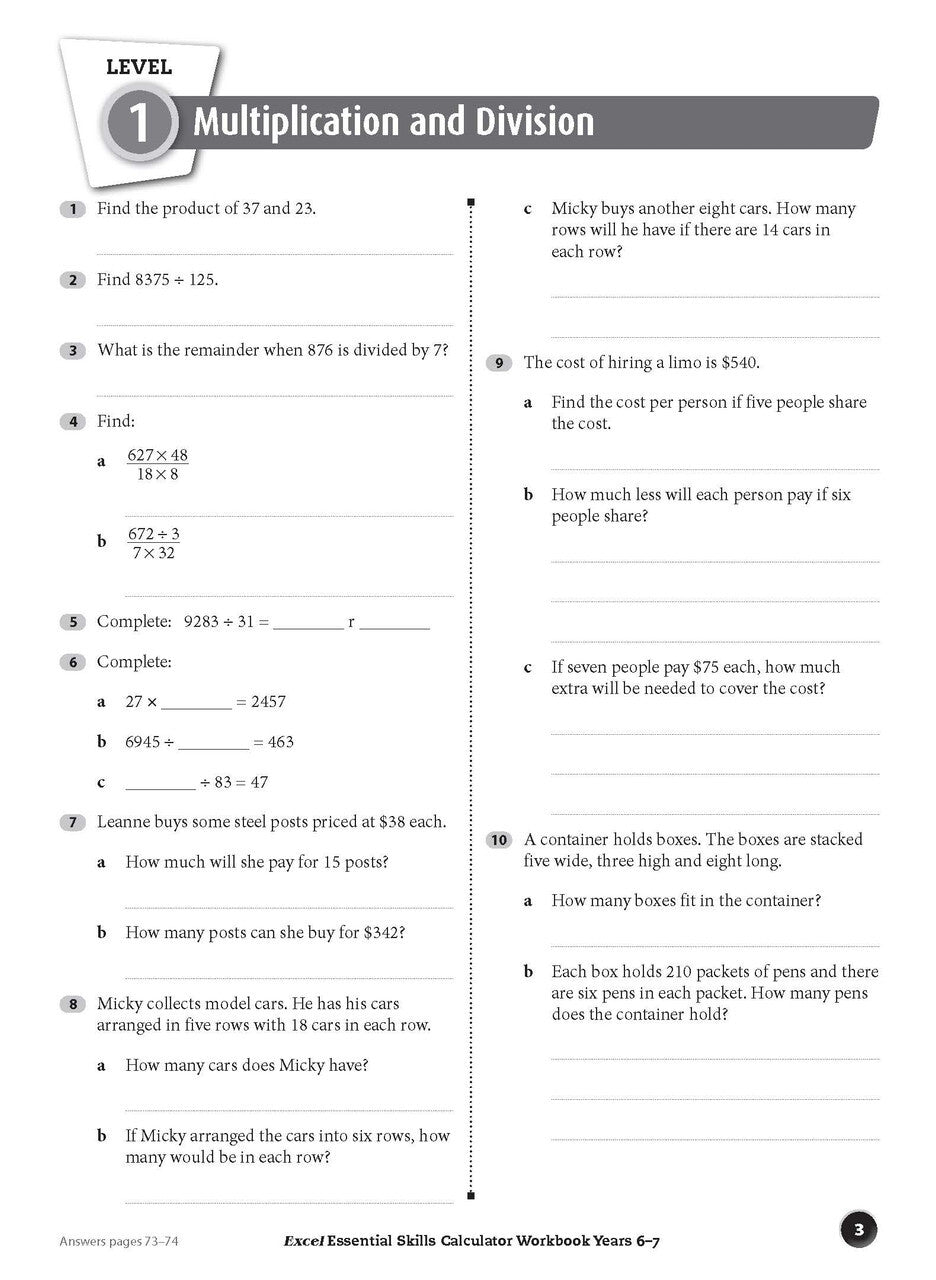 Excel Essential Skills - Calculator Workbook: Years 6-7