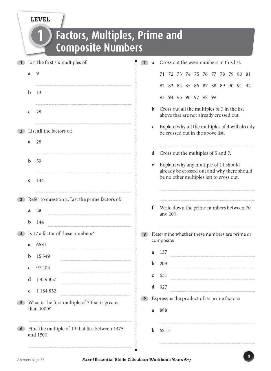 Excel Essential Skills - Calculator Workbook: Years 6-7