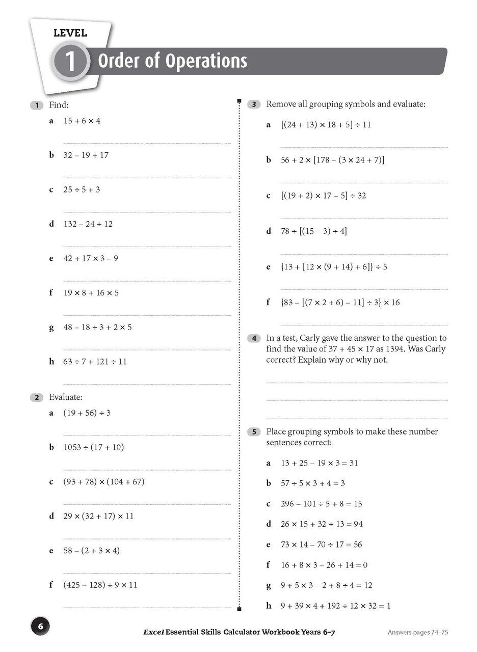 Excel Essential Skills - Calculator Workbook: Years 6-7