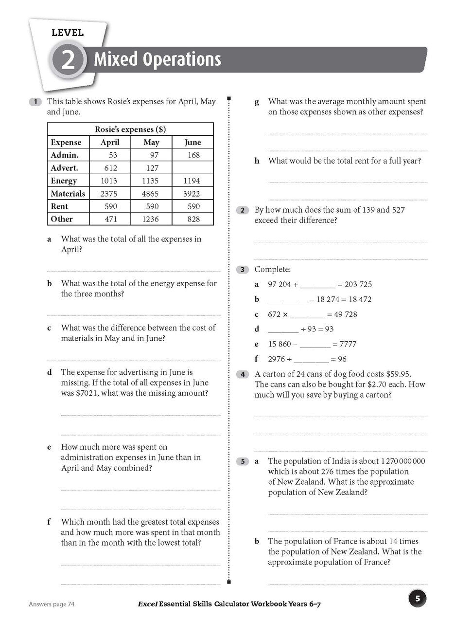 Excel Essential Skills - Calculator Workbook: Years 6-7