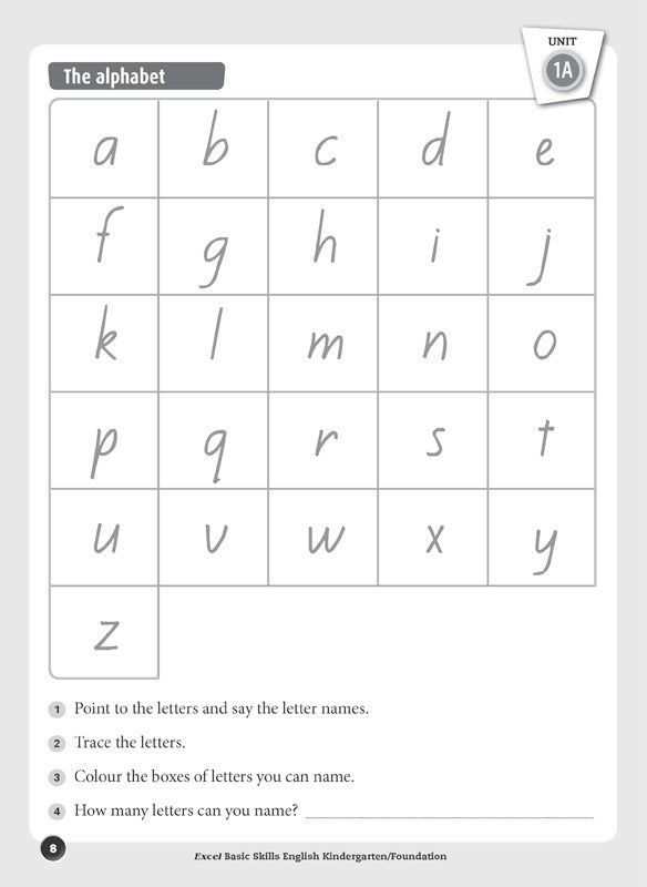 Excel Basic Skills - English: Kindergarten/Foundation