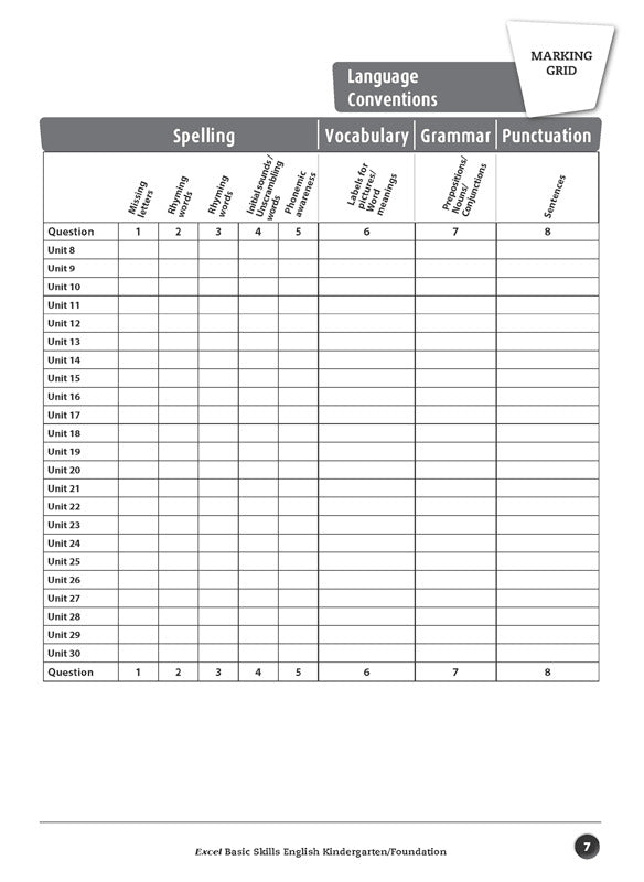 Excel Basic Skills - English: Kindergarten/Foundation
