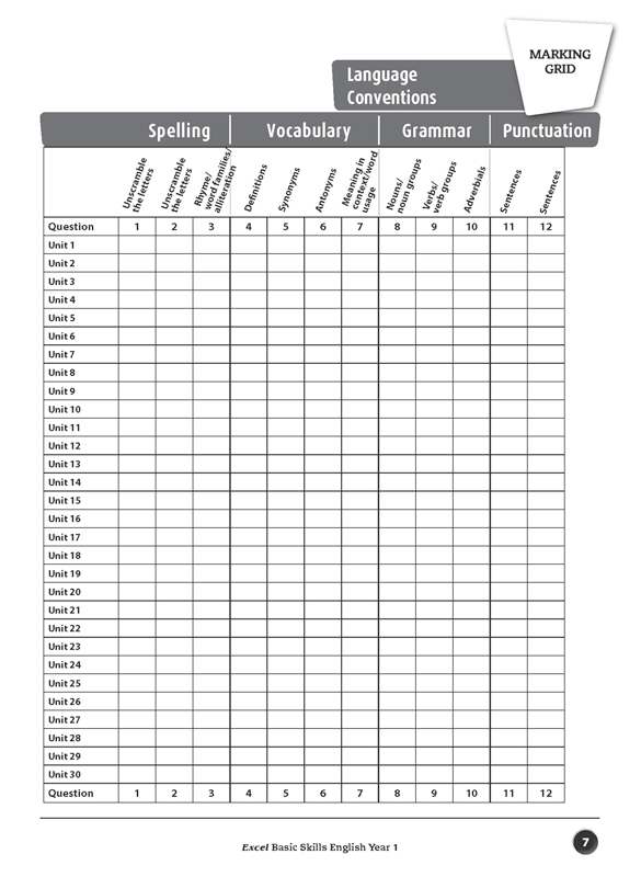 Excel Basic Skills English Year 1