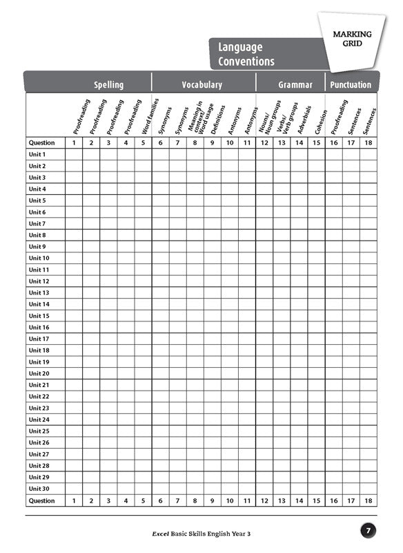 Excel Basic Skills - English: Year 3