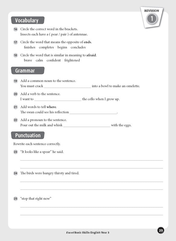 Excel Basic Skills - English: Year 3