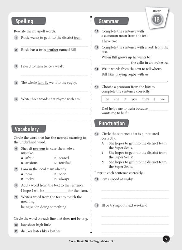 Excel Basic Skills - English: Year 3