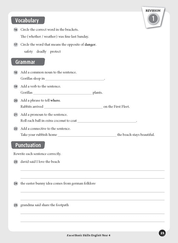 Excel Basic Skills - English: Year 4