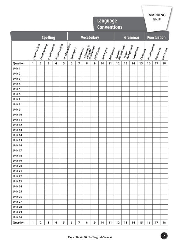 Excel Basic Skills - English: Year 4