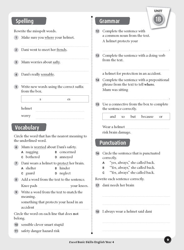 Excel Basic Skills - English: Year 4