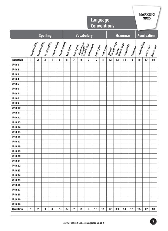 Excel Basic Skills - English: Year 5