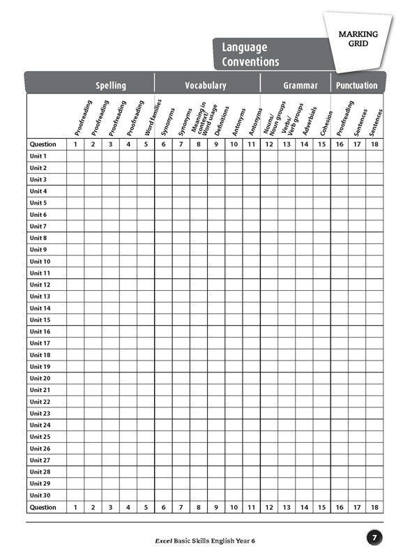 Excel Basic Skills - English: Year 6