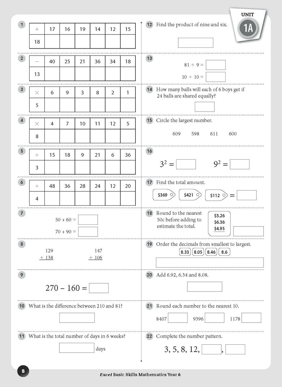 Excel Basic Skills - Mathematics Year 6