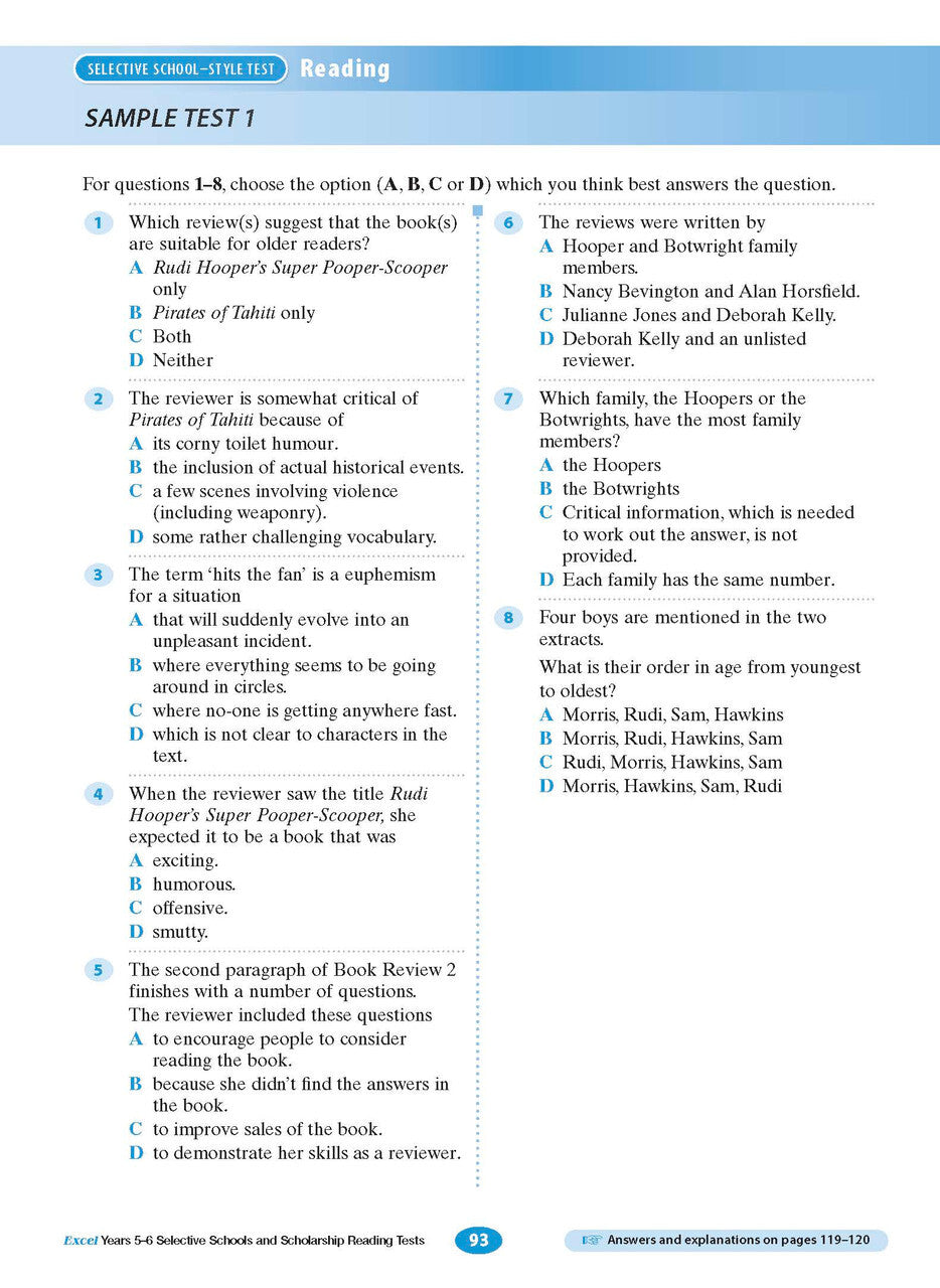 Excel Test Skills - Selective Schools and Scholarship Tests: Reading Tests - Years 5-6