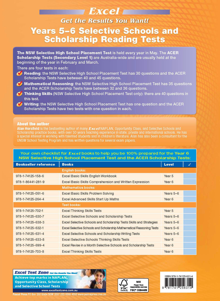 Excel Test Skills - Selective Schools and Scholarship Tests: Reading Tests - Years 5-6