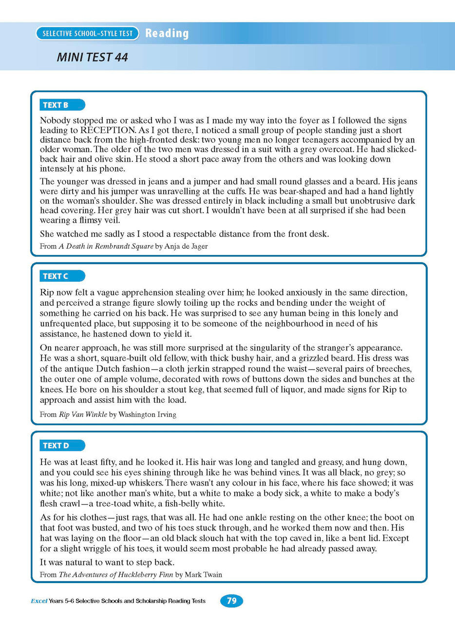 Excel Test Skills - Selective Schools and Scholarship Tests: Reading Tests - Years 5-6
