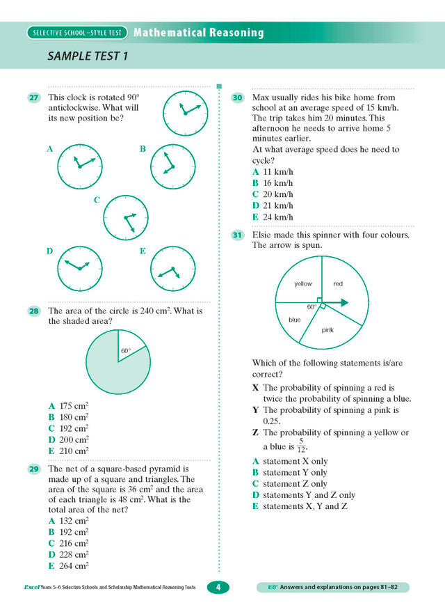 Excel Selective Schools and Scholarship - Mathematical Reasoning Tests: Years 5–6