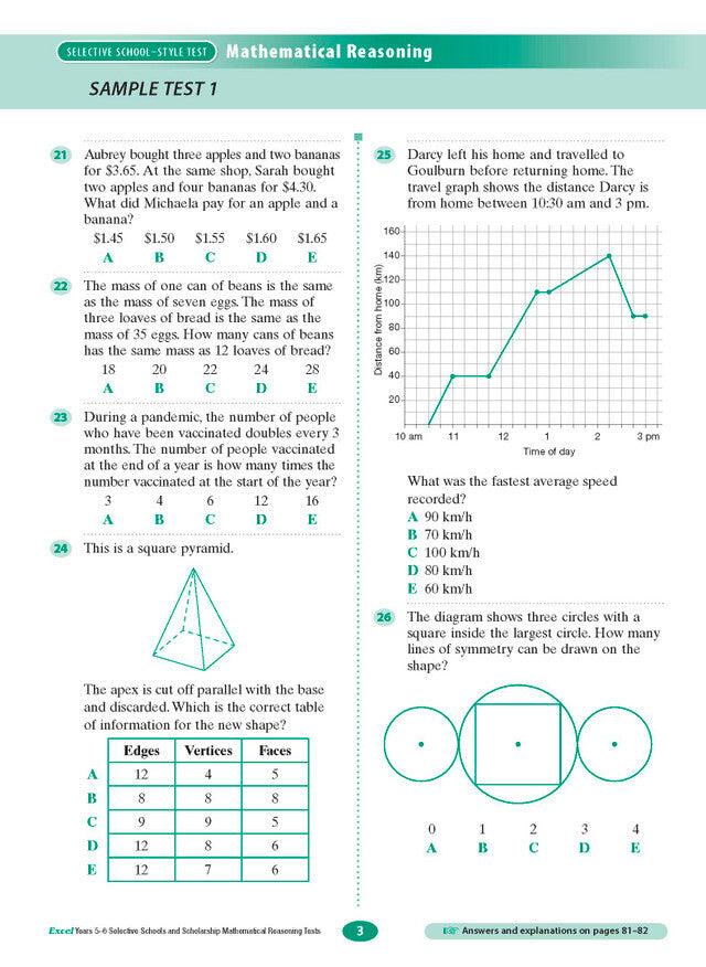 Excel Selective Schools and Scholarship - Mathematical Reasoning Tests: Years 5–6