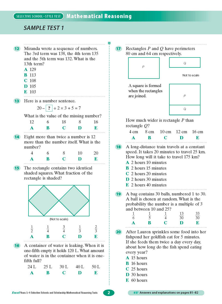 Excel Selective Schools and Scholarship - Mathematical Reasoning Tests: Years 5–6