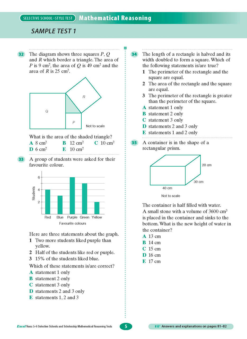 Excel Selective Schools and Scholarship - Mathematical Reasoning Tests: Years 5–6