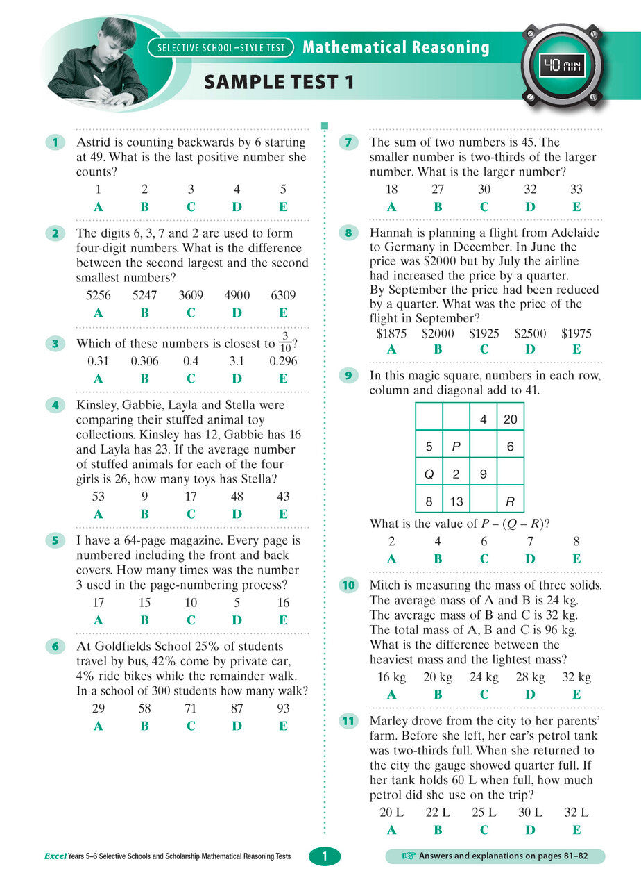 Excel Selective Schools and Scholarship - Mathematical Reasoning Tests: Years 5–6