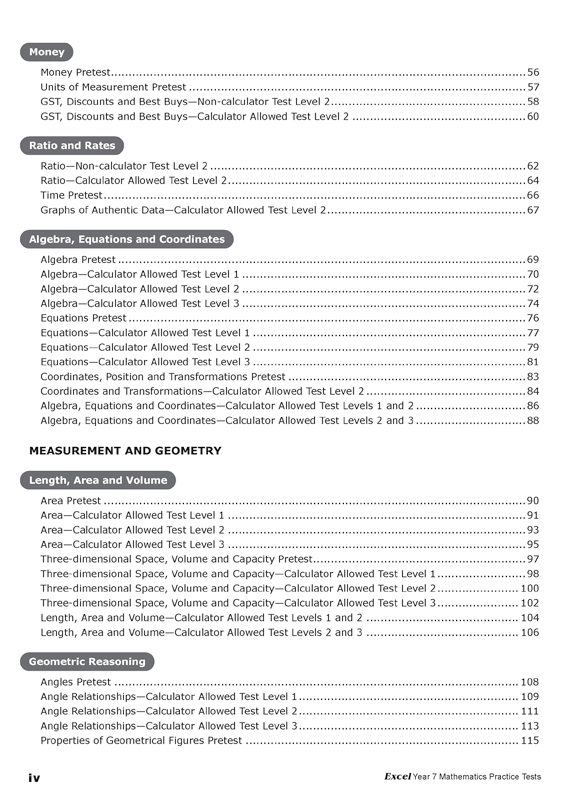 Excel - Mathematics Practice Tests: Year 7