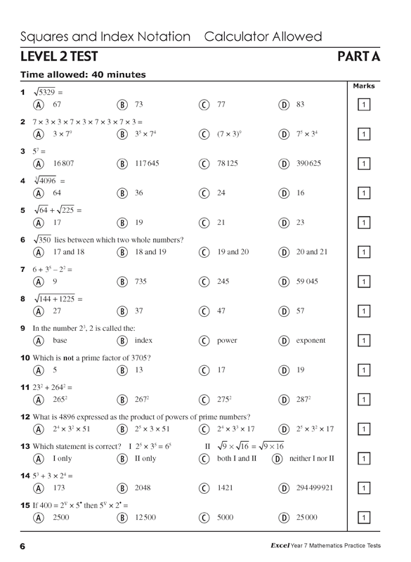 Excel - Mathematics Practice Tests: Year 7