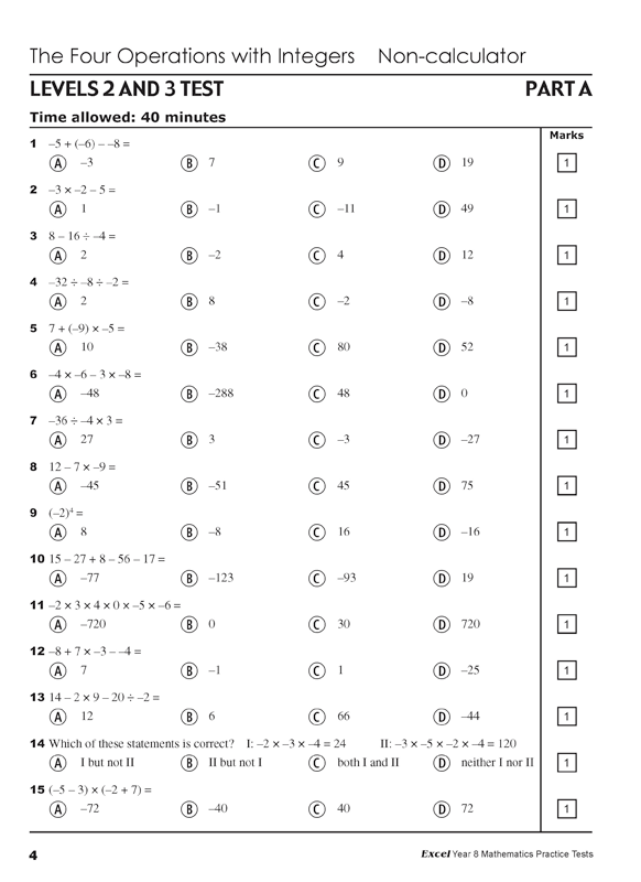 Excel - Mathematics Practice Tests: Year 8