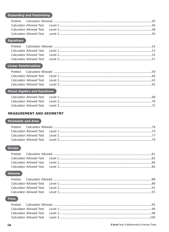 Excel - Mathematics Practice Tests: Year 8