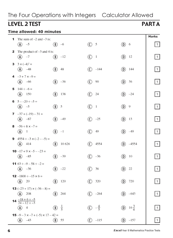 Excel - Mathematics Practice Tests: Year 8