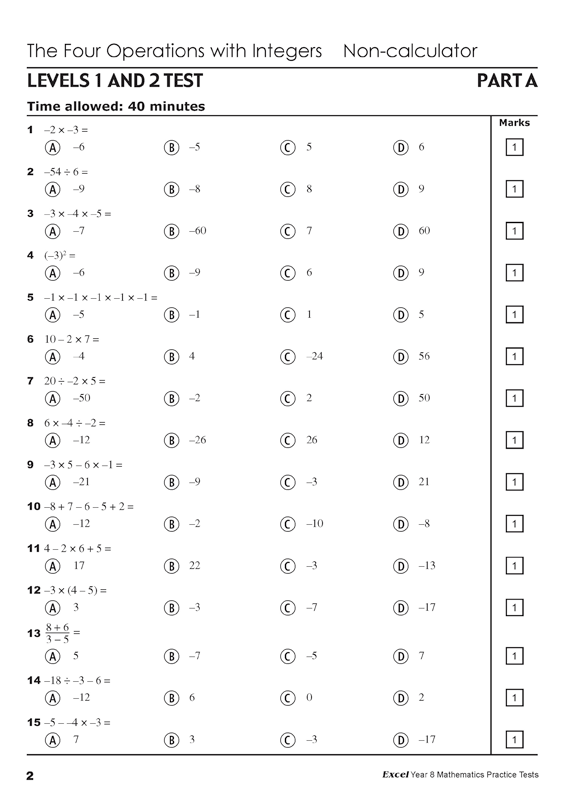 Excel - Mathematics Practice Tests: Year 8