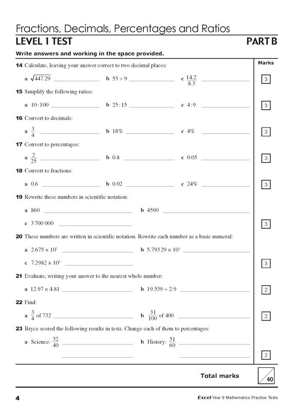 Excel - Mathematics Practice Tests: Year 9