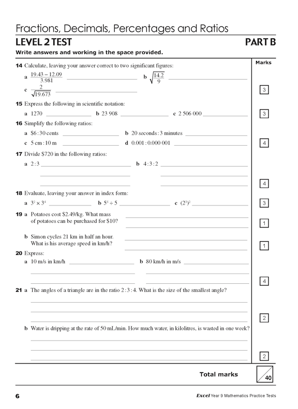 Excel - Mathematics Practice Tests: Year 9