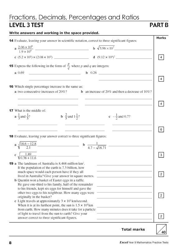 Excel - Mathematics Practice Tests: Year 9