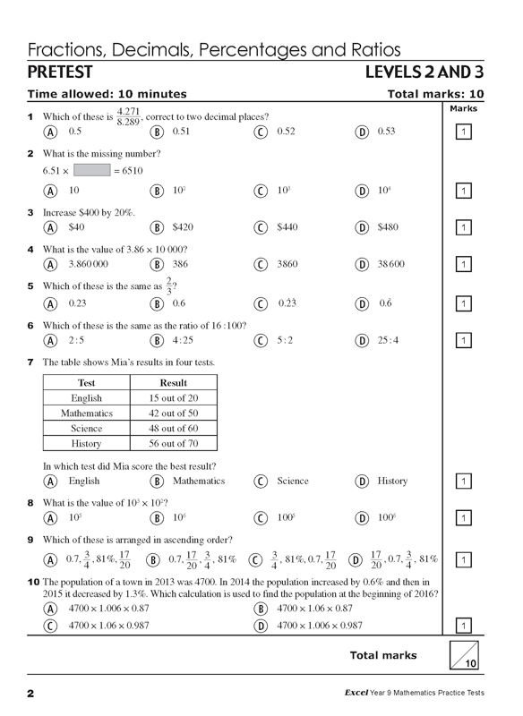 Excel - Mathematics Practice Tests: Year 9