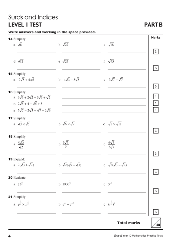 Excel - Mathematics Practice Tests: Year 10