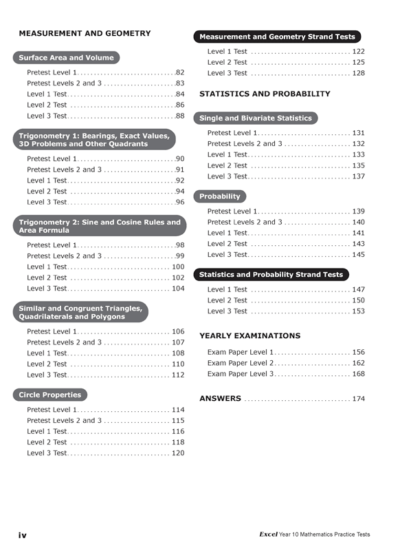 Excel - Mathematics Practice Tests: Year 10
