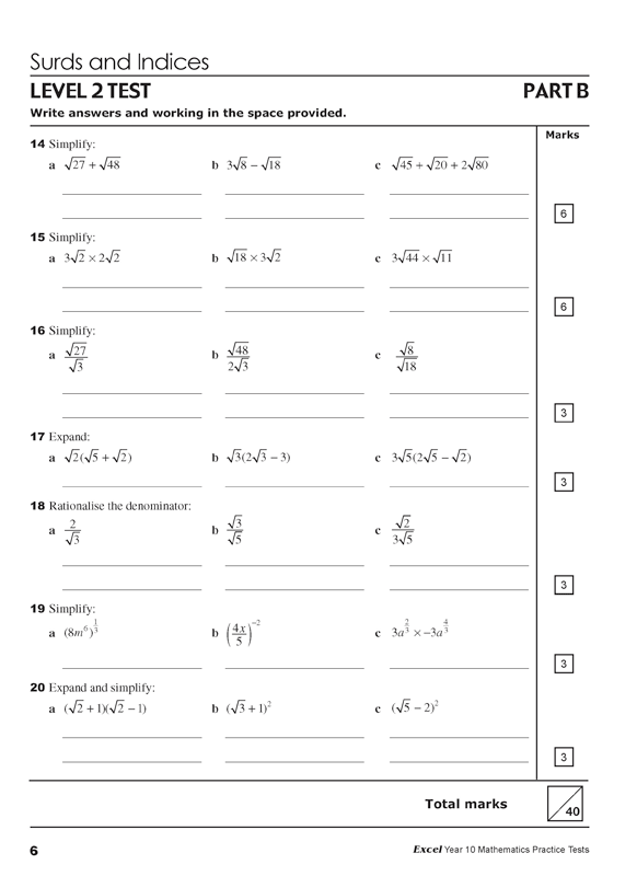 Excel - Mathematics Practice Tests: Year 10