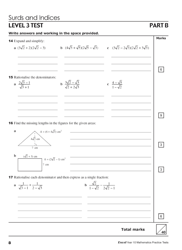 Excel - Mathematics Practice Tests: Year 10