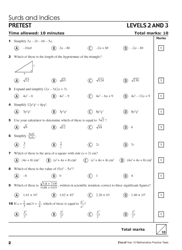 Excel - Mathematics Practice Tests: Year 10