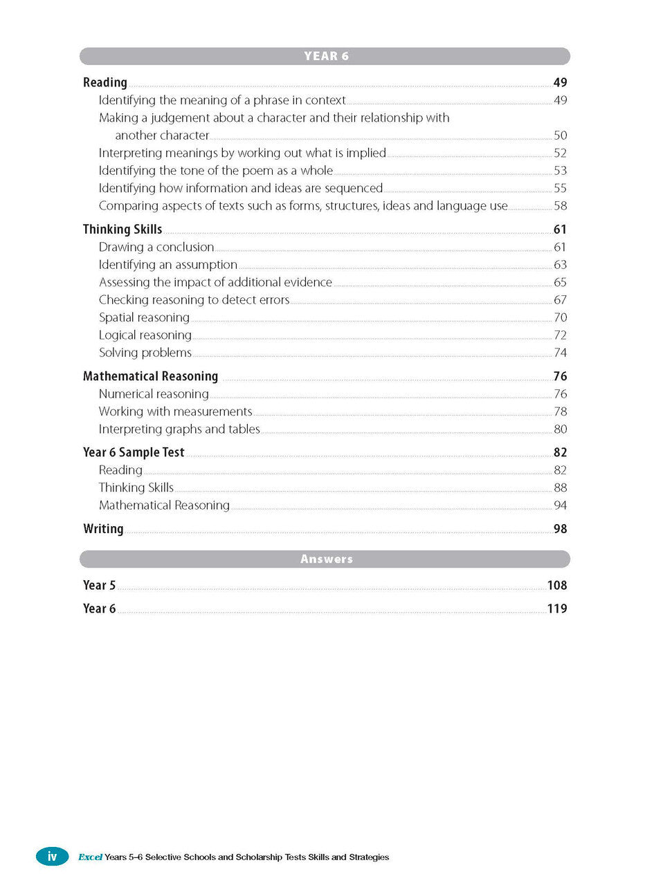 Excel Test Skills - Selective Schools and Scholarship Tests: Skills and Strategies - Years 5-6