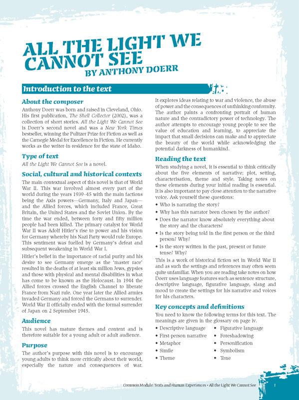Excel - Advanced English Study Guide: Year 12