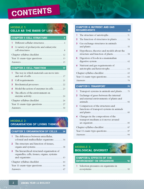 Excel - Biology Study Guide: Year 11
