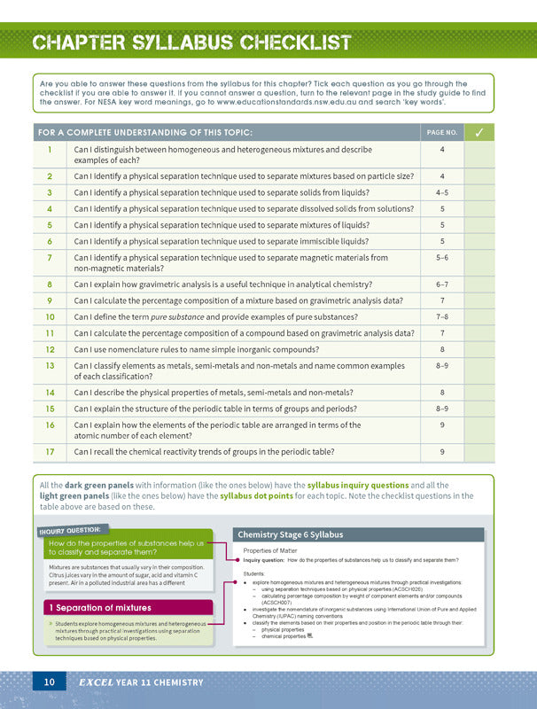 Excel - Chemistry Study Guide: Year 11