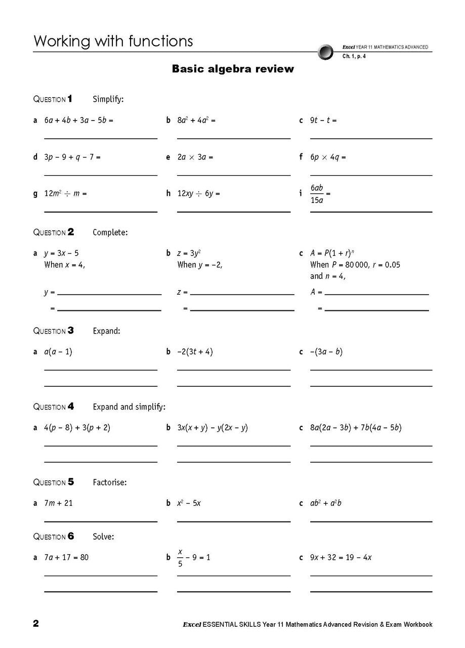 Excel Essential Skills: Mathematics Advanced Revision & Exam Workbook - Year 11