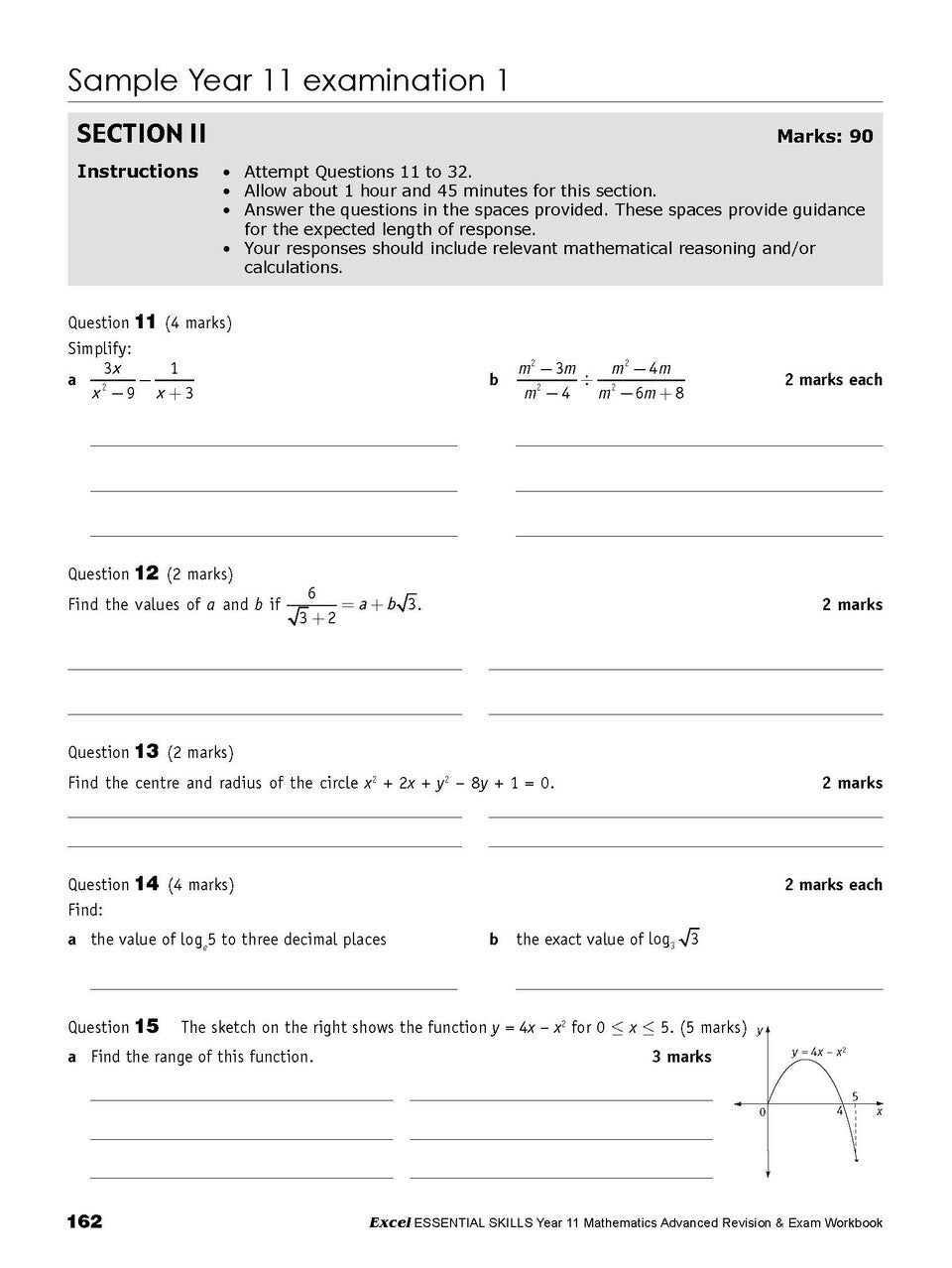 Excel Essential Skills: Mathematics Advanced Revision & Exam Workbook - Year 11